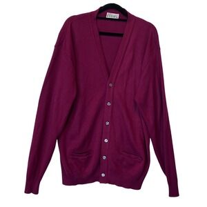 Vtg Sears‎ Classic Men's Burgundy V-Neck Cardigan Sweater grandpa core XLT READ